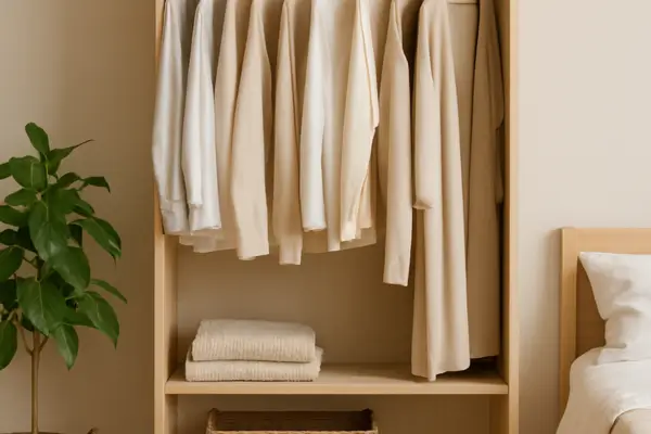Armário Minimalista em Quarto Sereno